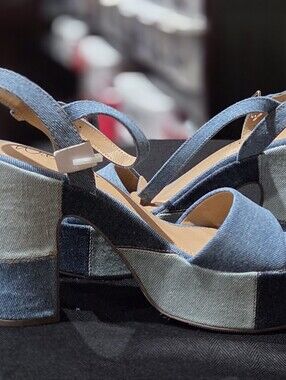Wild Pair Vidaa Denim Platform Sandals with Ankle Strap